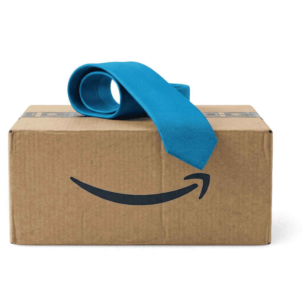 Colis Amazon avec cravate bleue - profil entrepreneur ou investisseur Amazon FBA AmZ Impulsion